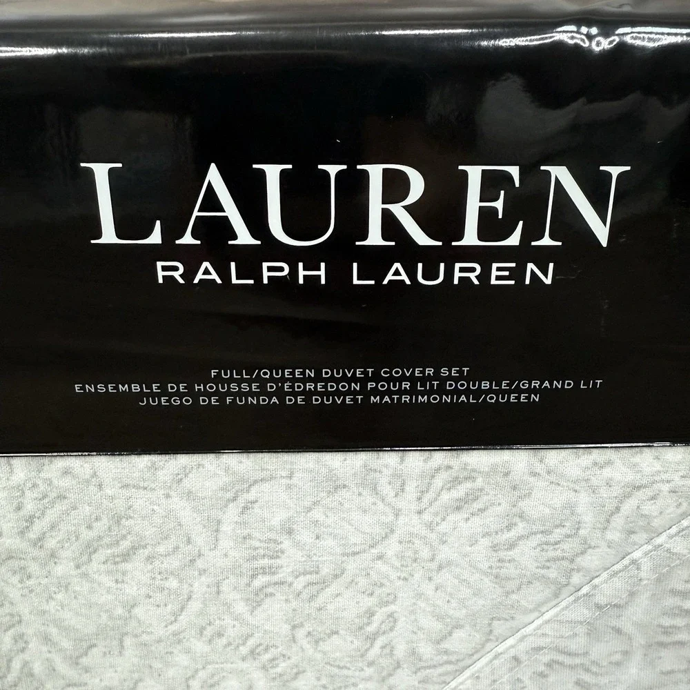 Ralph Lauren Emilia Grey Tonal Medallion Cotton/Linen Duvet Cover Set QUEEN $360